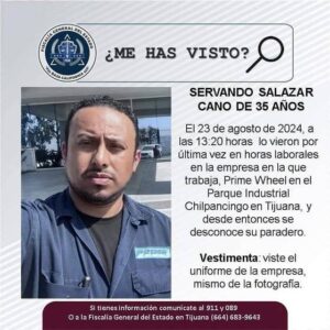 Servando, desaparecido en empresa de Tijuana 