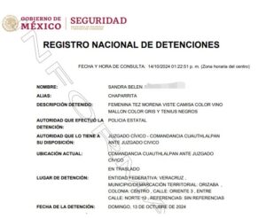 Mujer es detenida por SSP en Orizaba y presentada ante la autoridad solicitante